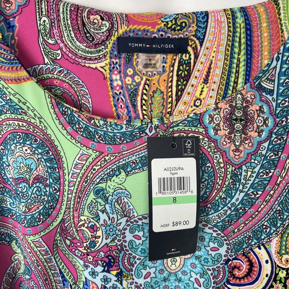 Tommy Hilfiger Grandma Vibrant Paisley Sheath Dress Size 8 NWT - Picture 2 of 9
